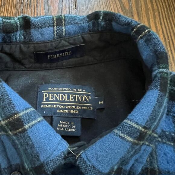 Pendleton Fireside 100% Wool Shirt Mens M Blue Tartan Plaid Button Down - Picture 4 of 9